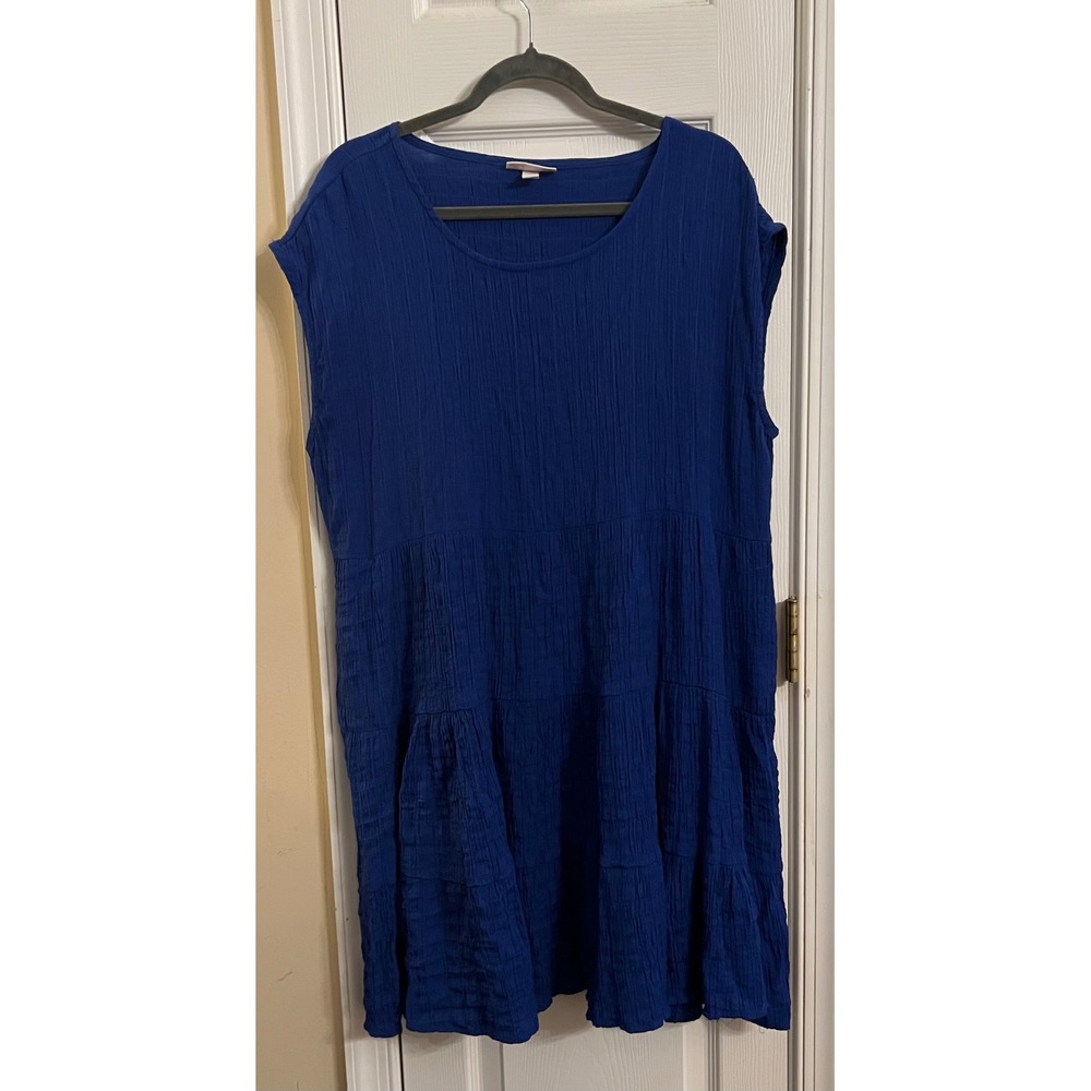 Knox Rose Womens Royal Blue Tiered Crinkle Gauze Sleeveless Mini Dress Large